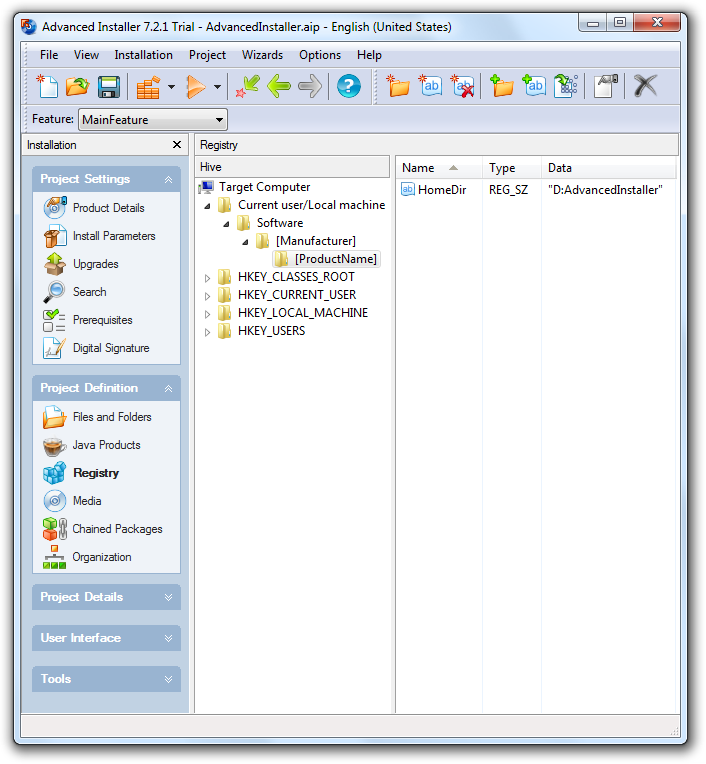 Screenshot of Advanced Installer for Java 4.7
