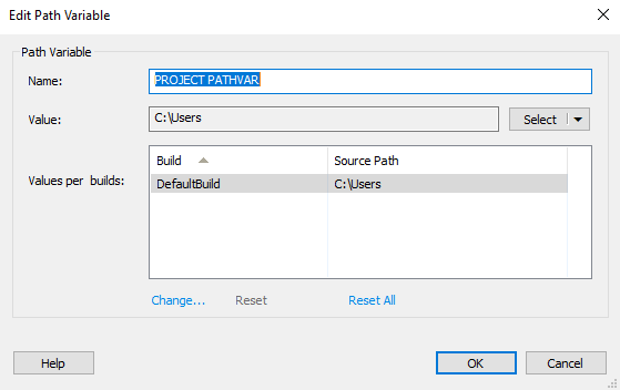 Edit Path Variables Dialog