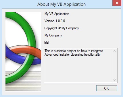 About dialog that displays the licensing status