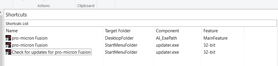 Shortcuts page