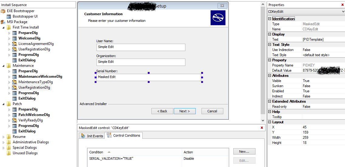 When in Maintenance mode, values entered in UserRegistrationDlg don't get written back to registry
