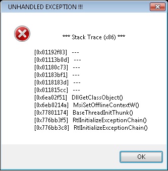The screenshot of the exception on Win-7 (64-bit) during uninstallation