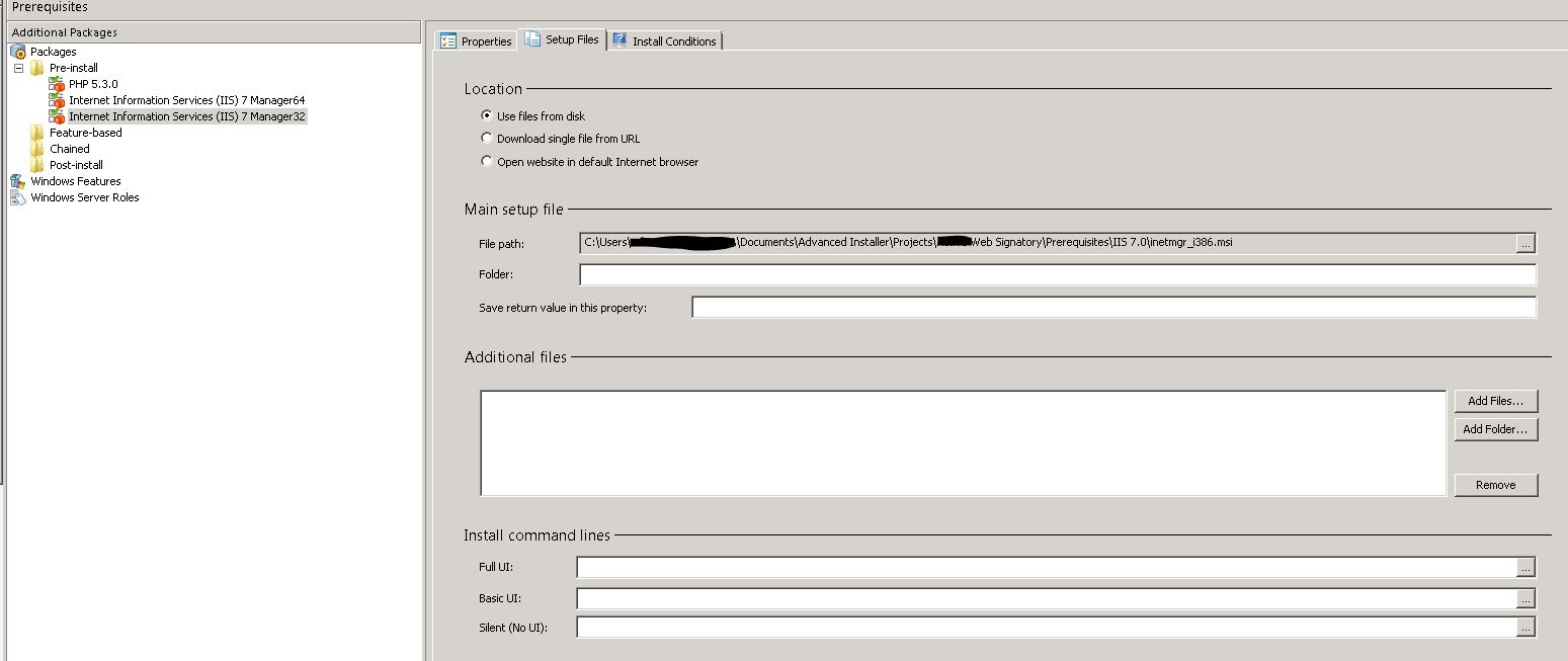 Prerequisite installer path