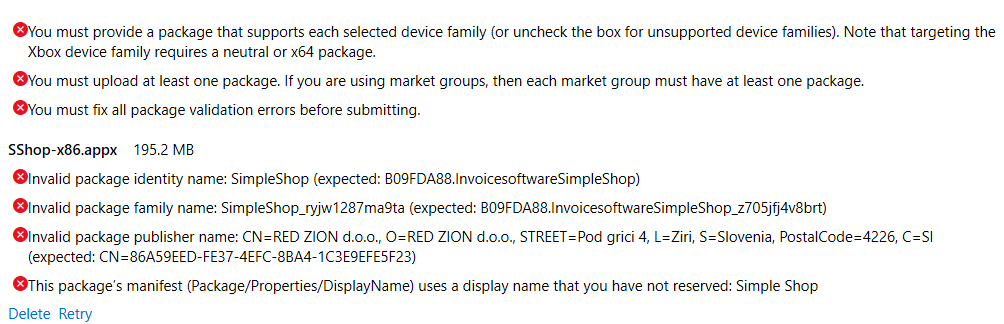 UWP errors to be fixed...