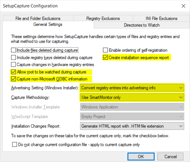 Additional settings for capture window Additional settings for capture window