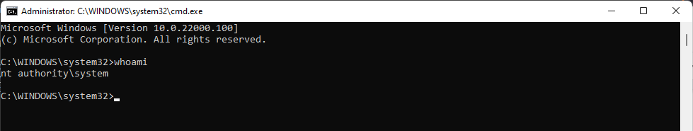 CMD elevated with NT Authority\System CMD elevated with NT Authority\System