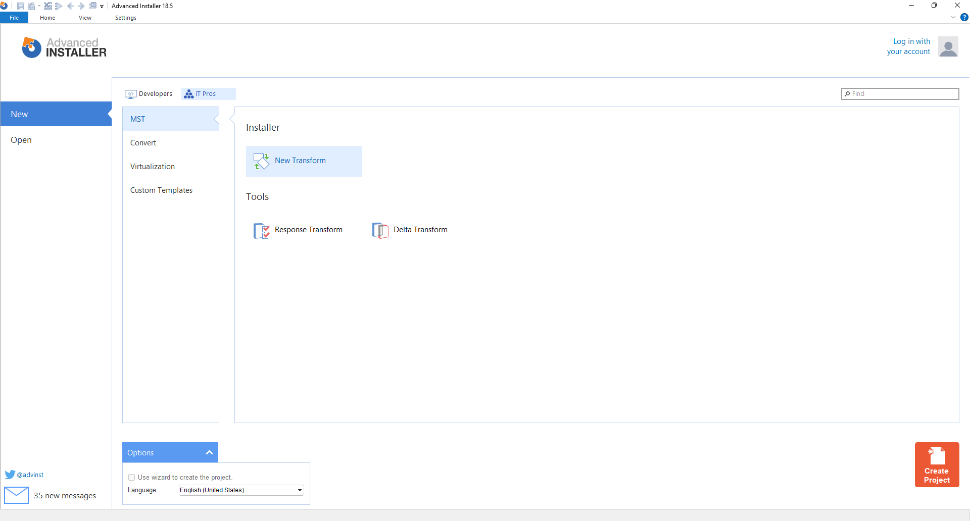 New Transform in Advanced Installer Create MST file in Advanced Installer
