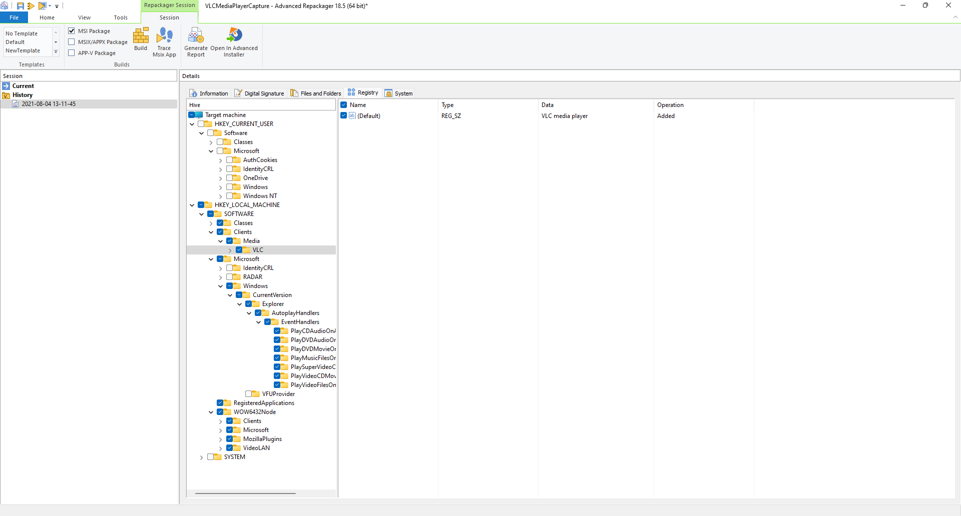 Advanced Repackager Registry Capture Output