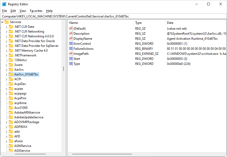 Services configuration in the Registry Services configuration in the Registry