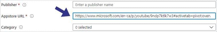 Enter the Windows Store application URL into the Appstore URL field 