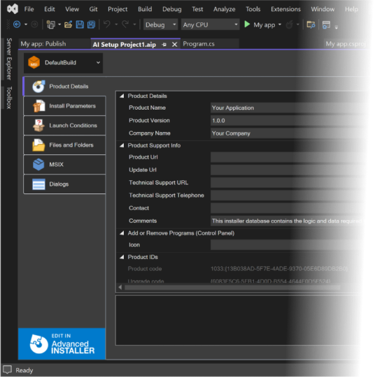 Advanced Installer integration with Visual Studio